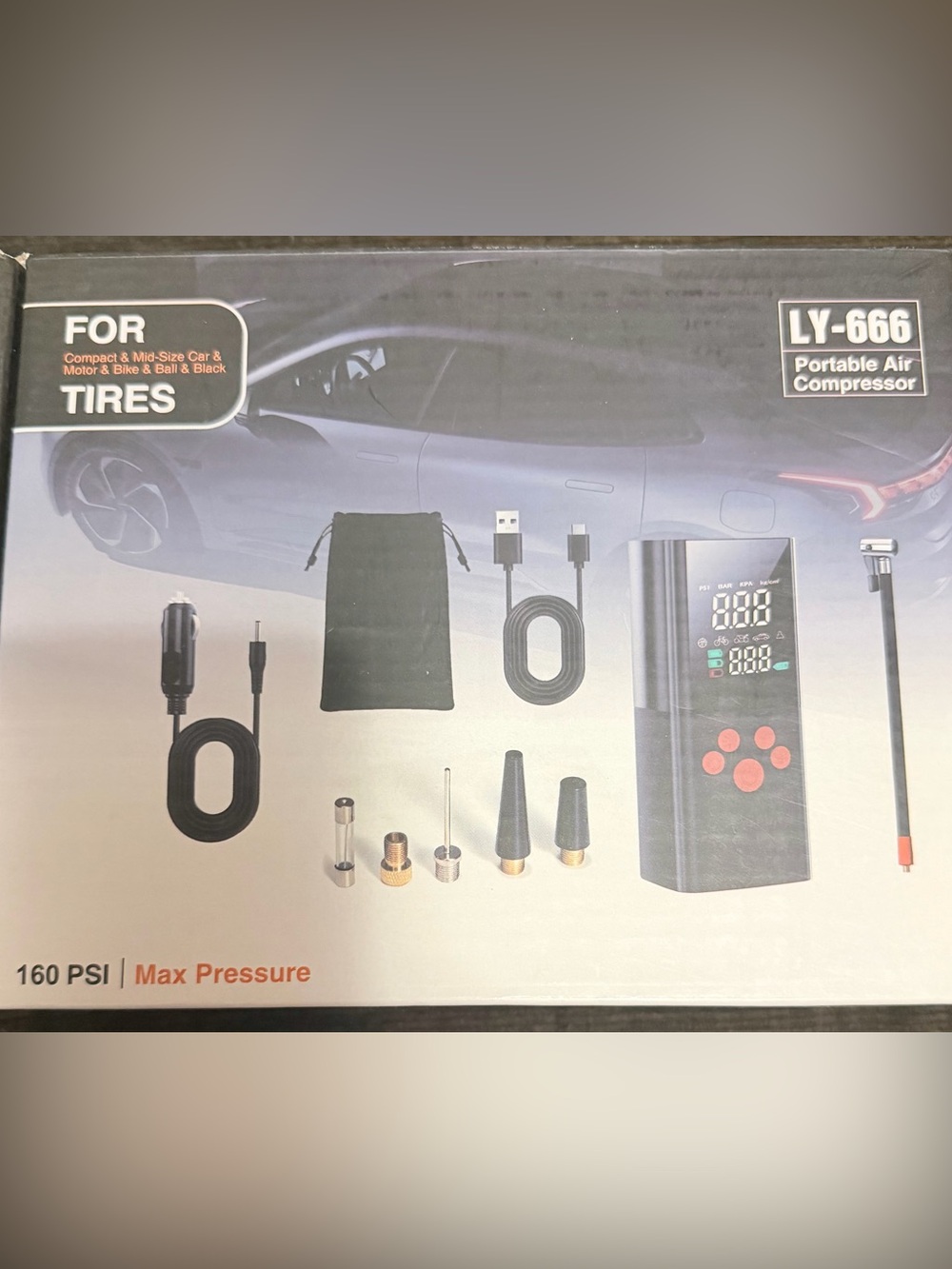 Portable Tire Inflator Kit with Accessories - Black